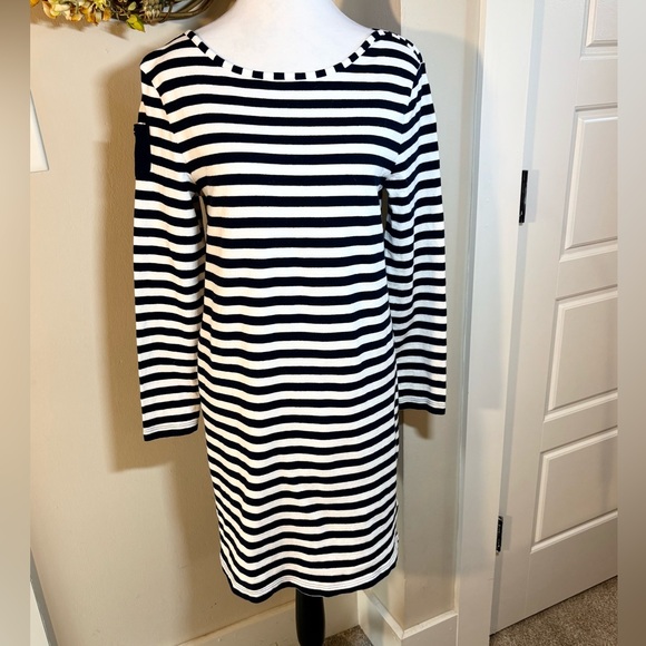 VINEYARD VINES Long-Sleeve Cotton Striped Navy/White Dress in Deep Bay Sz XS - Picture 3 of 11